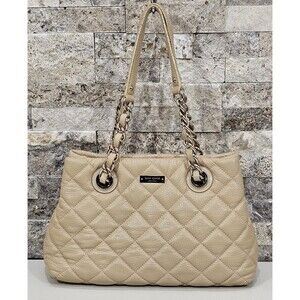 Kate Spade Purse Quilted Leather Chain Straps Gold Coast Maryanne Satchel Beige